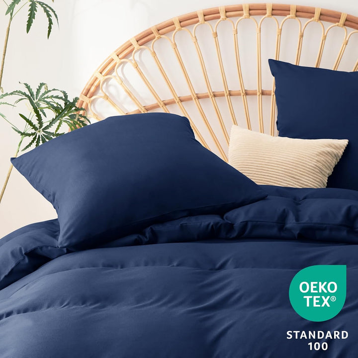 WAVVE Bettwäsche 220x240 3 teilig Blau - Bettbezug 240x220 Set mit 2 Kissenbezüge 65x65 cm, Bettwäsc