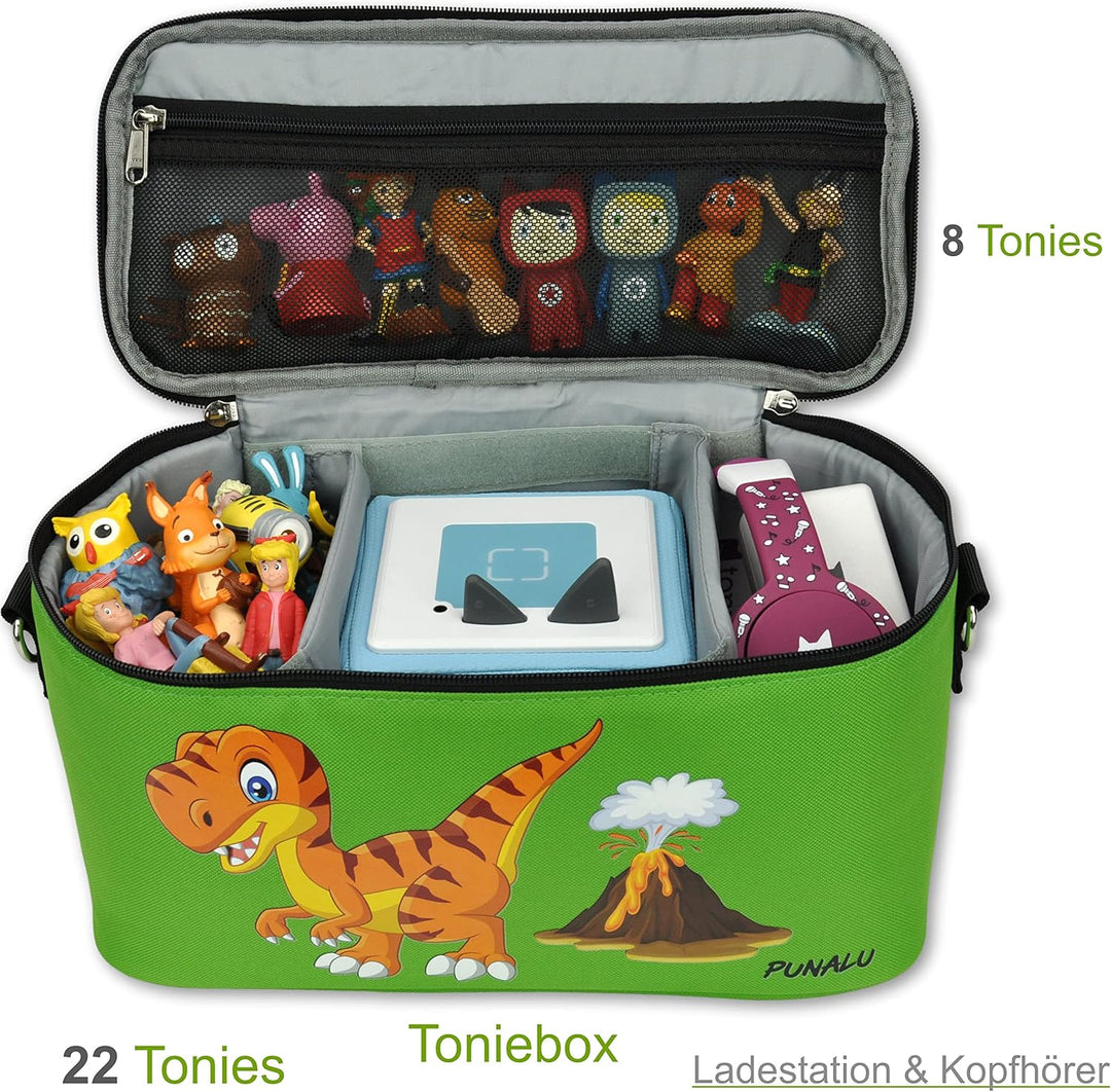 PUNALU Tasche für Toniebox, Platz für 30 Tonies, Ladegerät und Kopfhörer Toniebox Tasche (Dinosaurie
