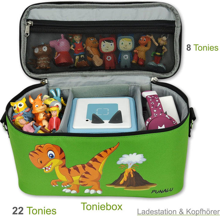 PUNALU Tasche für Toniebox, Platz für 30 Tonies, Ladegerät und Kopfhörer Toniebox Tasche (Dinosaurie