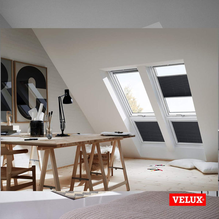 VELUX Original Dachfenster Plissee für M06, Hellbeige, mit Grauer Führungsschiene