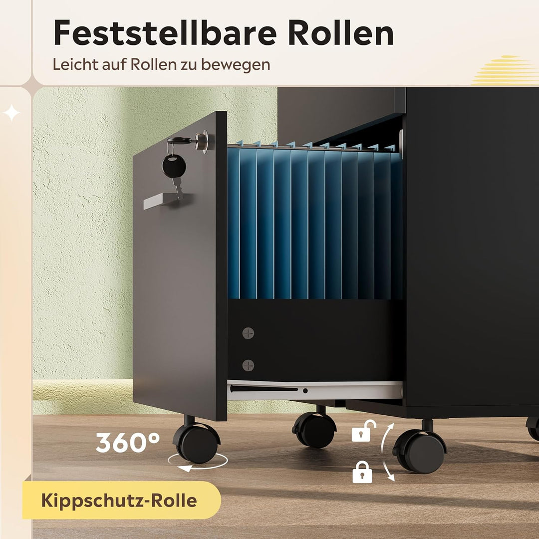 DEVAISE Rollcontainer mit 2 Schubladen, Abschliessbar Aktenschrank für Homeoffice, Rollcontainer Sch