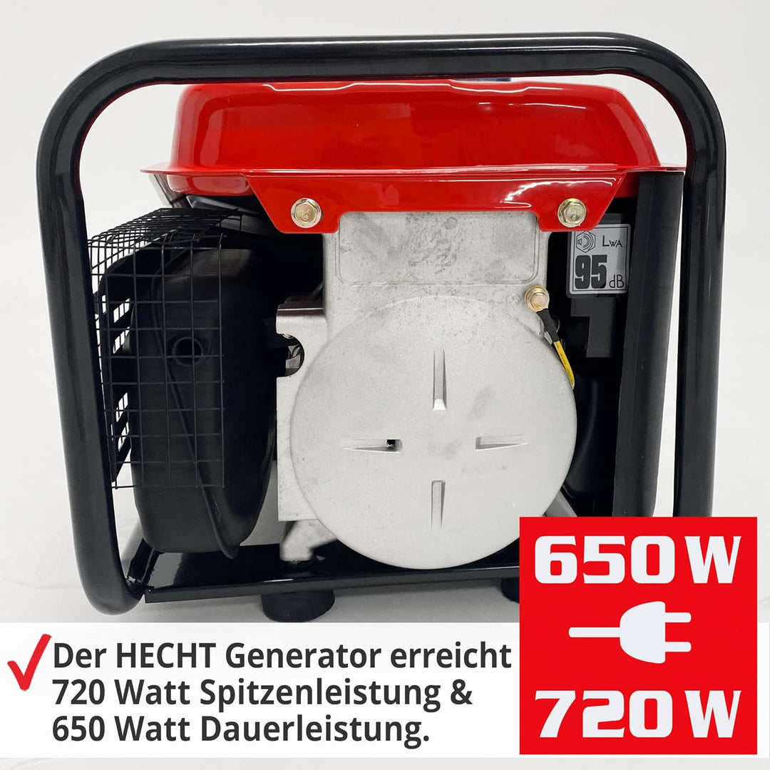 HECHT Stromgenerator – 720 Watt – 2-Takt Motor – 230V Steckdose – Stromaggregat mit robustem Trage-