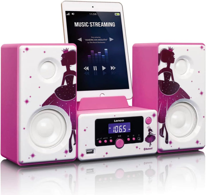Lenco Stereoanlage MC-020 Kompaktanlage mit Bluetooth, USB und UKW-Radio (Weckfunktion, USB-Lader, A