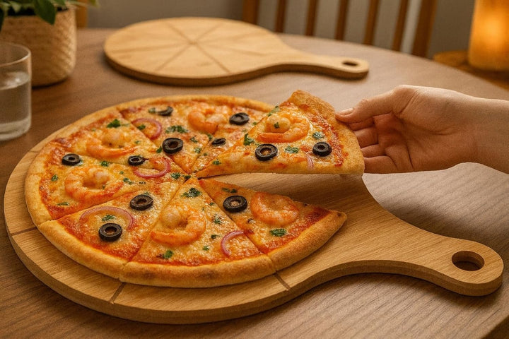 hausleben Pizzateller 33cm holz (2er-3er-4er Set) - Pizzabrett gross mit Griff, Platzteller, Pizzabr