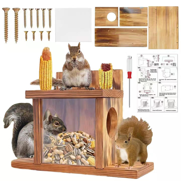Eichhörnchen Futterhaus Wetterfest, Eichhörnchenhaus, Eichhörnchen Futterhaus aus Holz, Futterstatio