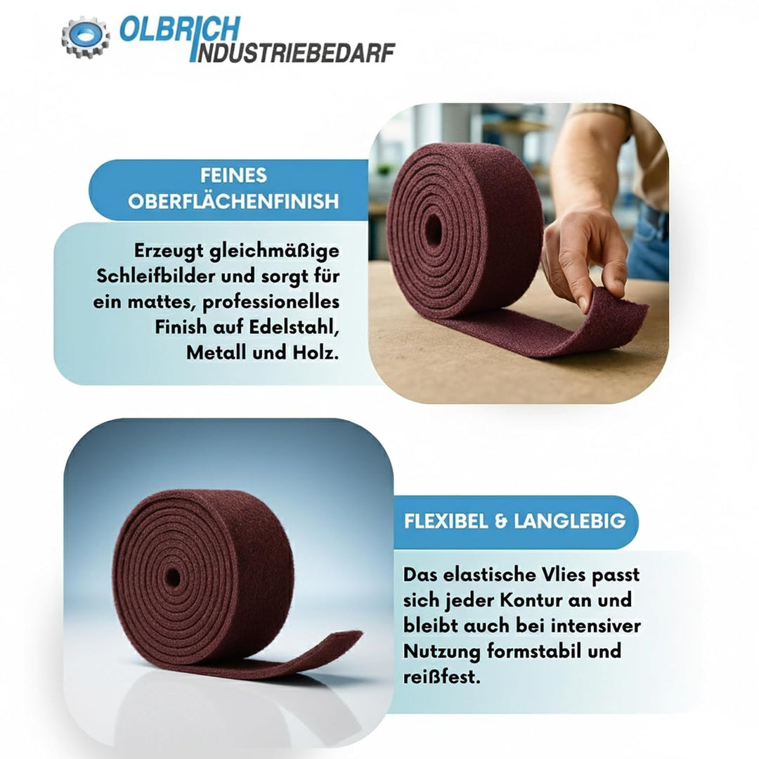 Schleifvliesrolle 5 m x 100 mm – verschiedene Körnungen, K180, K240, K400, K1000 Schleifvlies zum Gl