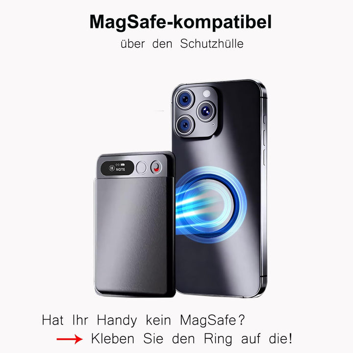 KI Digitales Diktiergerät Aufnahmegerät mit KI Transkription, Mindmap und Zusammenfassen Magnetisch