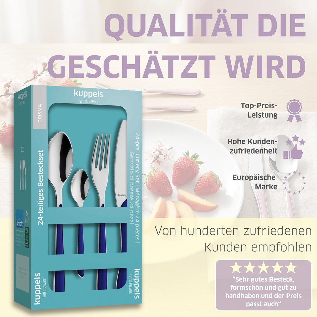 Kuppels PRISMA Besteck Set aus Edelstahl matt, Essbesteck 44-teilig, für 6 Personen, hochwertige Kun