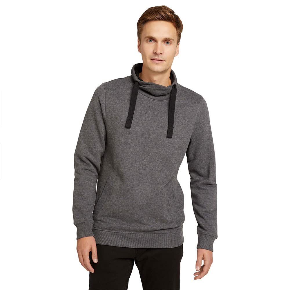 TOM TAILOR Herren Sweatshirt mit Stehkragen S 15704 - Anthracite Melange, S 15704 - Anthracite Melan