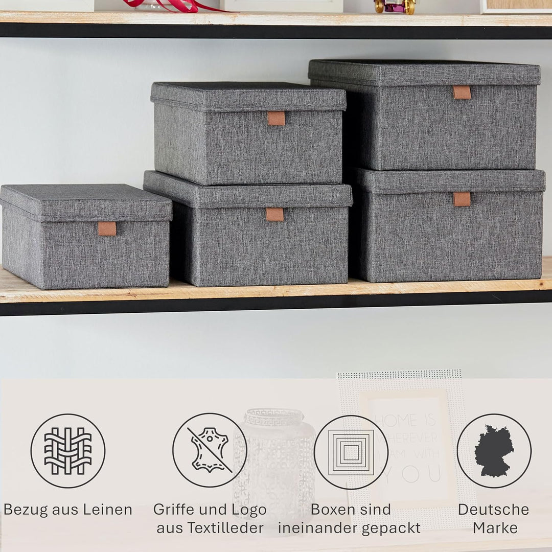 LOVE IT STORE IT Premium Aufbewahrungsbox mit Deckel 5-teilig - Aufbewahrungskörbe aus Leinen - Vers