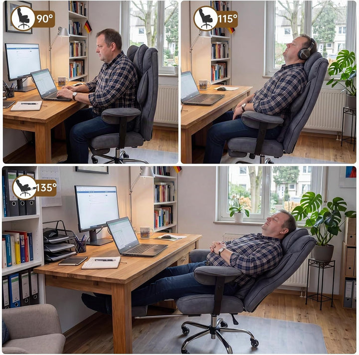 Bürostuhl Ergonomisch mit Fussstütze – Schreibtischstuhl Chefsessel 200kg, Starke Polsterung, Hohe R