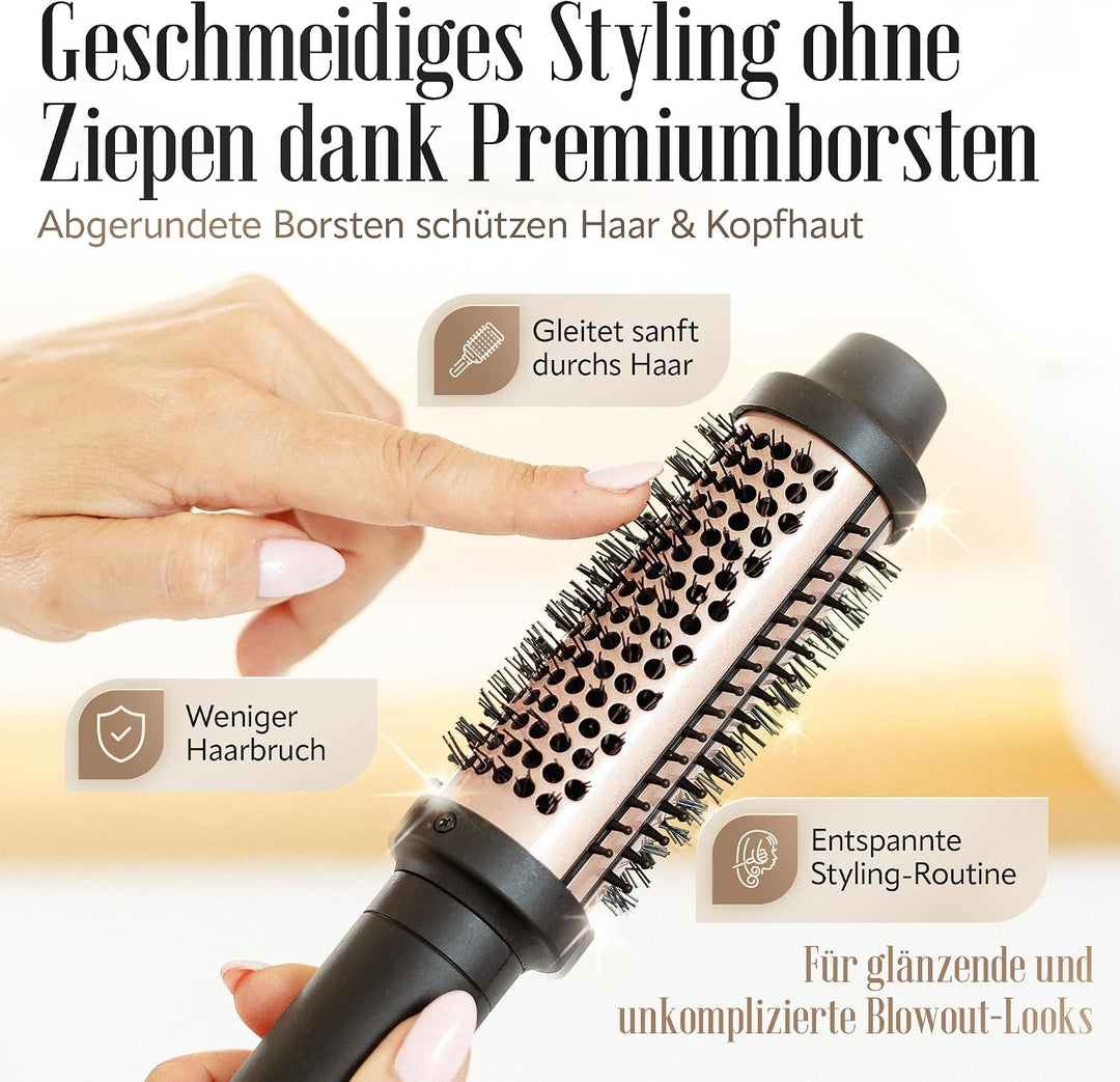 Thermobürste [TESTSIEGER 1,1] Anti-Frizz Glättbürste Blowout ohne Heissluft für jeden Haartyp - Rund