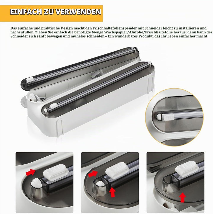 3-in-1 Frischhaltefolienspender mit Küchenrollenhalter - Platzsparender Wandrollenhalter, magnetisch