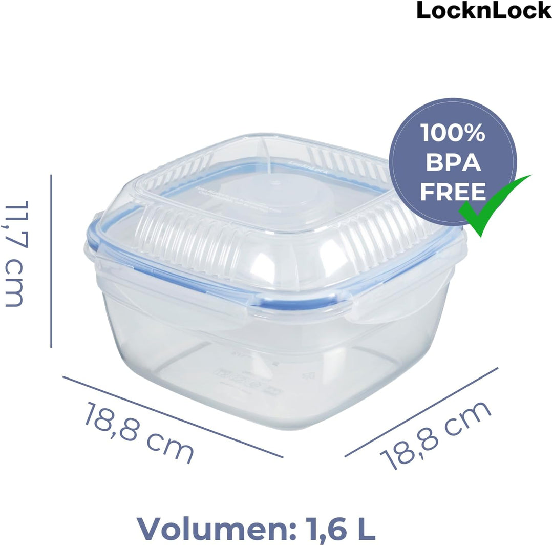 Lock & Lock Salat-to-go Brotdose aus Kunststoff – Salat Lunchbox mit Topping Einsatz und Dressing Be