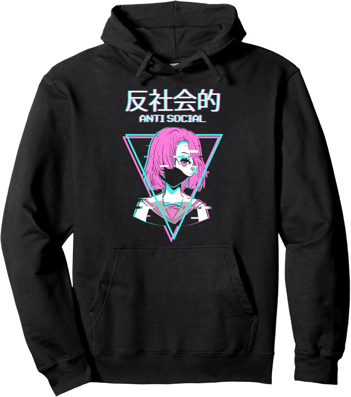 Antisocial Vaporwave Anime Girl Japanese Alt Indie Aesthetic Pullover Hoodie
