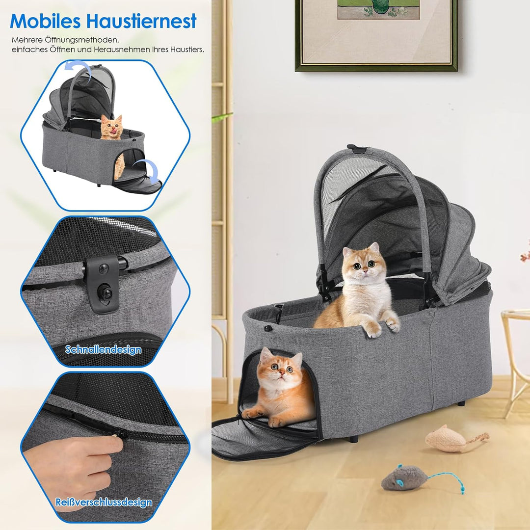 MAMIZO Hundewagen 3 in1,Hundebuggy Bis 30kg,4 Paar 360°Doppelräder,Hunde Wagen mit einer Umhängetasc