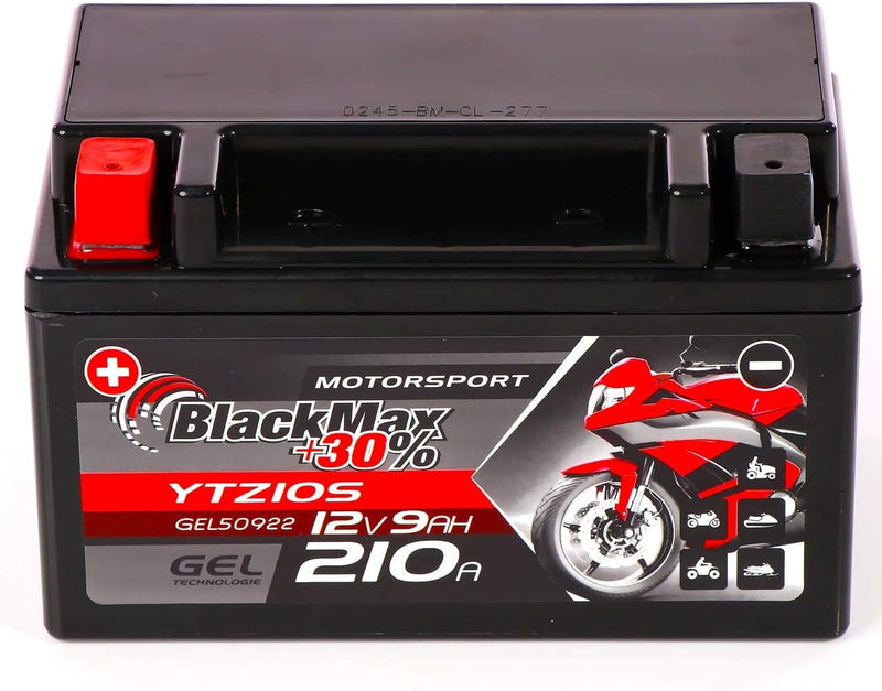 BlackMax YTZ10S Motorradbatterie GEL 12V 9Ah Akku GTZ10-S YTZ10-S-BS GEL12-10B-4 9Ah - 210A - YTZ10S