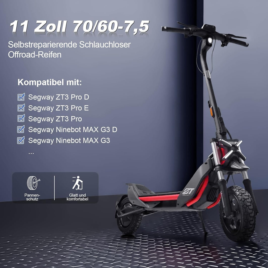 70/60-7,5 Schlauchloser Offroad-Reifen für Segway ZT3 Pro/ProE/ProD, 11 Zoll Tubeless Reifen mit sel