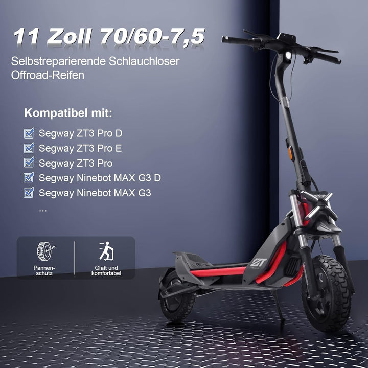 70/60-7,5 Schlauchloser Offroad-Reifen für Segway ZT3 Pro/ProE/ProD, 11 Zoll Tubeless Reifen mit sel