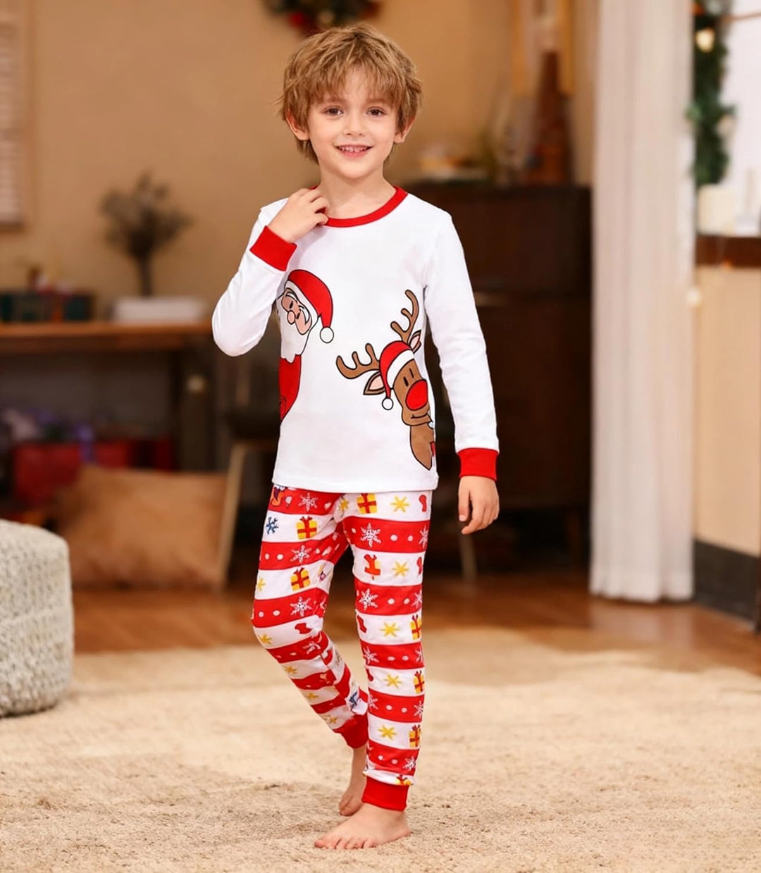 Weihnachts Schlafanzug Kinder Unisex Jungen Mädchen Weihnachten Nachtwäsche Langarm Baumwolle Christ