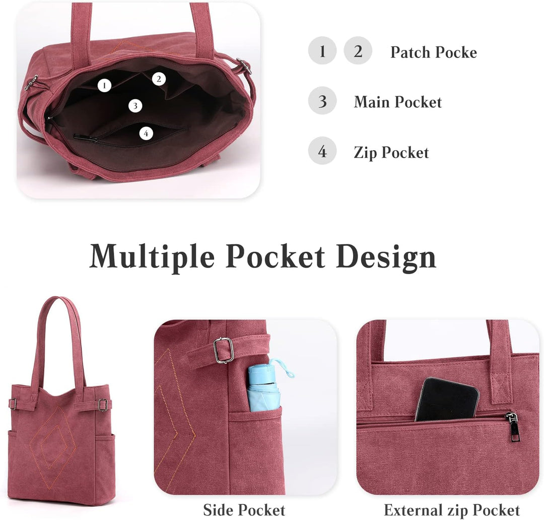 PORRASSO Damen Schultertasche Canvas Tote Bag Handtasche Mädchen Praktische Henkeltasche für Schule