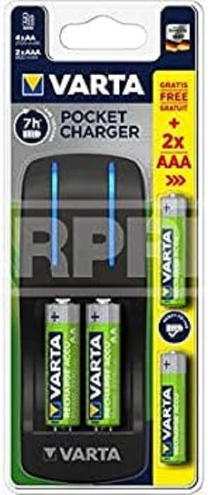 Varta 57642301431 – Ladegerät, 4 AA, 2100 R2U + 2 Batterien AAA, 800 mAh R2U, Schwarz Pocket + 4AA 2