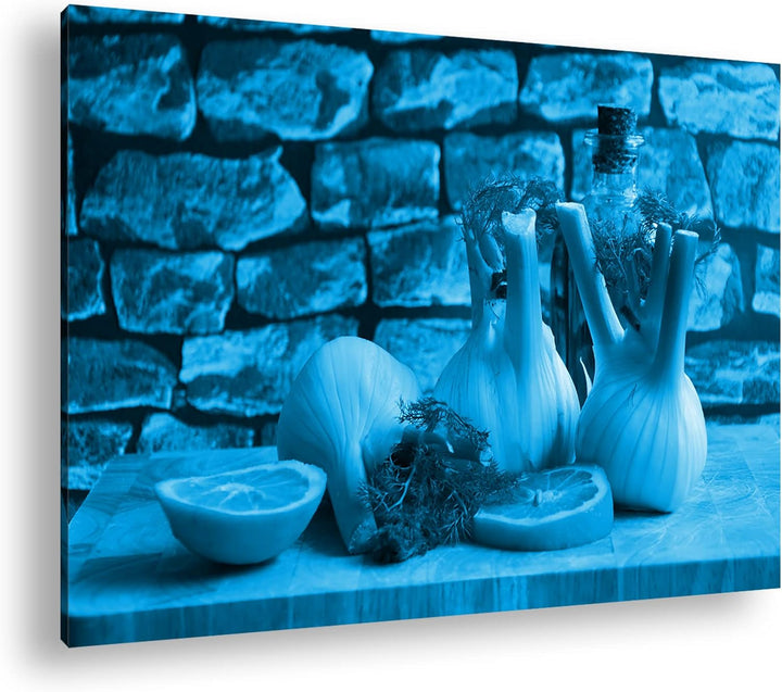 deyoli appetitlicher Fenchel mit Zitronen Format 100x70 Effekt: Monocrome Blau als Leinwandbild, Mot