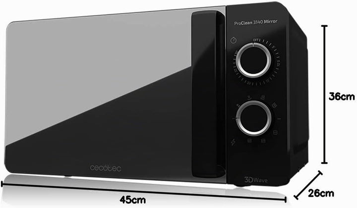 Cecotec Pro Clean 3140 Mirror Mikrowelle 700 W Quarz Grill 800 W 20 L Hochpollierte Silver Frontspie