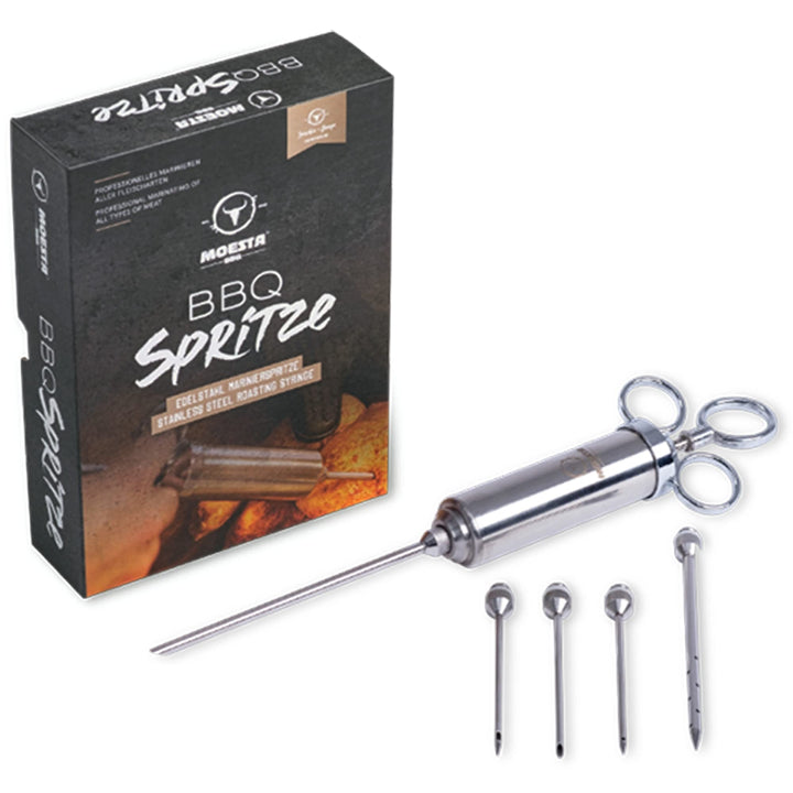 MOESTA-BBQ 10396 Spritze No.1 – Edelstahl Bratenspritze inkl. 5 Nadeln für alle Anwendungen - Edelst