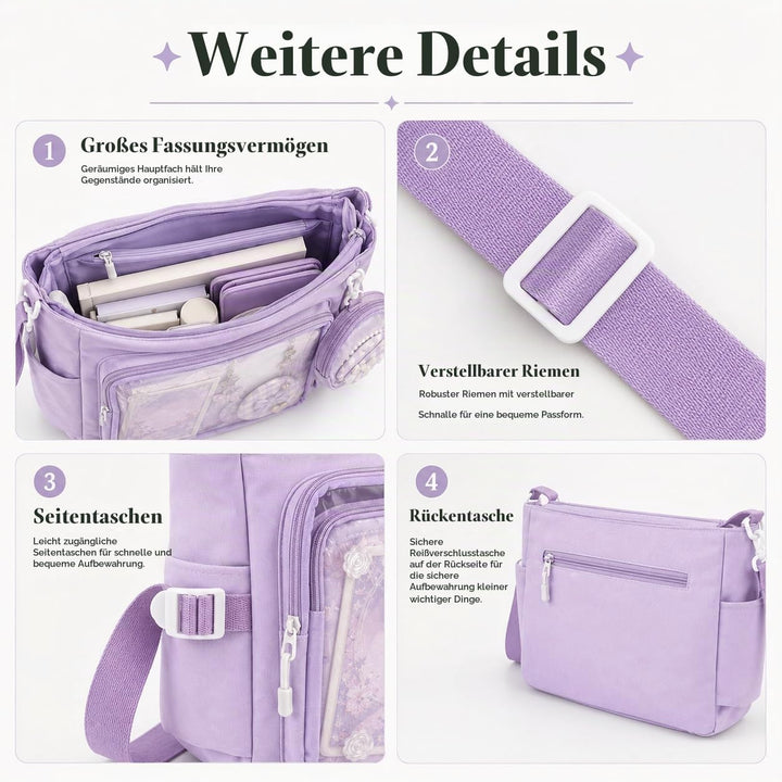 Ita Crossbody Tasche für Damen, Nylon Schultertasche mit transparentem Display-Fenster und herausneh