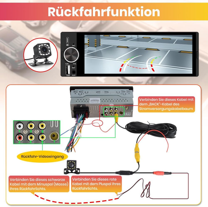1 DIN Universales Autoradio, Carplay, Android Auto, Online-Navigation, RDS