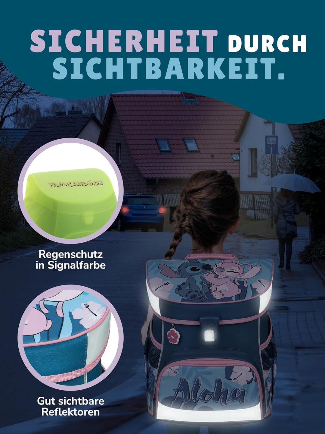 Familando - Scooli Campus Fit Schulranzen Set - 10-teilig mit Schultüte - Disney Stitch - Ergonomisc