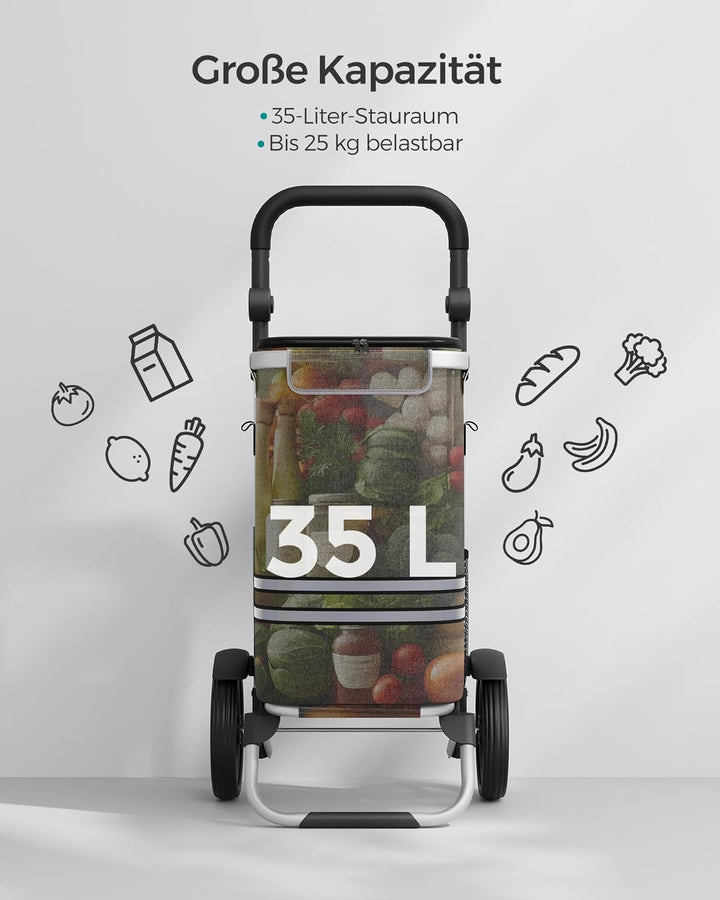 SONGMICS Einkaufstrolley, klappbar, Stabiler Einkaufswagen, mit Kühlfach, grosse Kapazität 35 L, mul