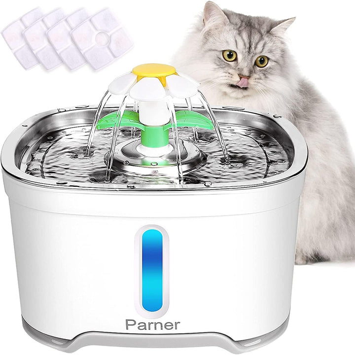 Katzenbrunnen, Katzenbrunnen für Katzen 2.5L mit Wasserstand Fenster, Wasserbrunnen für Katzen mit 4