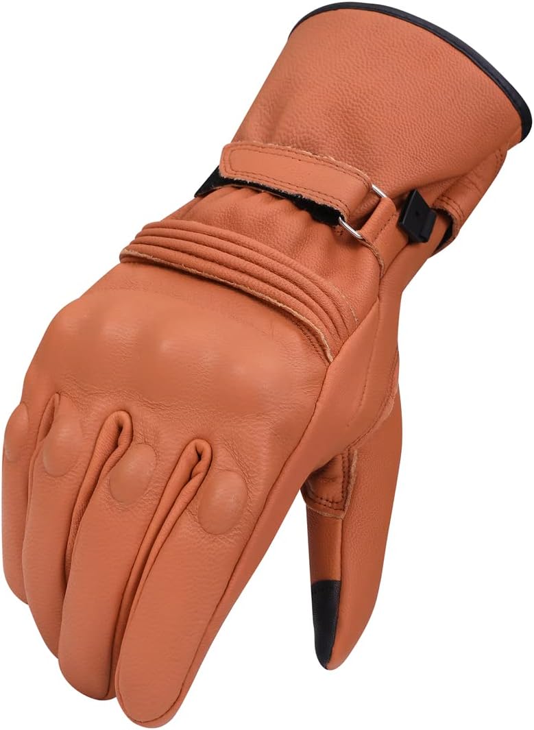Harssidanzar Herren Winter Motorradhandschuhe,echtes Leder Vollfinger Touchscreen Thermisch gefütter
