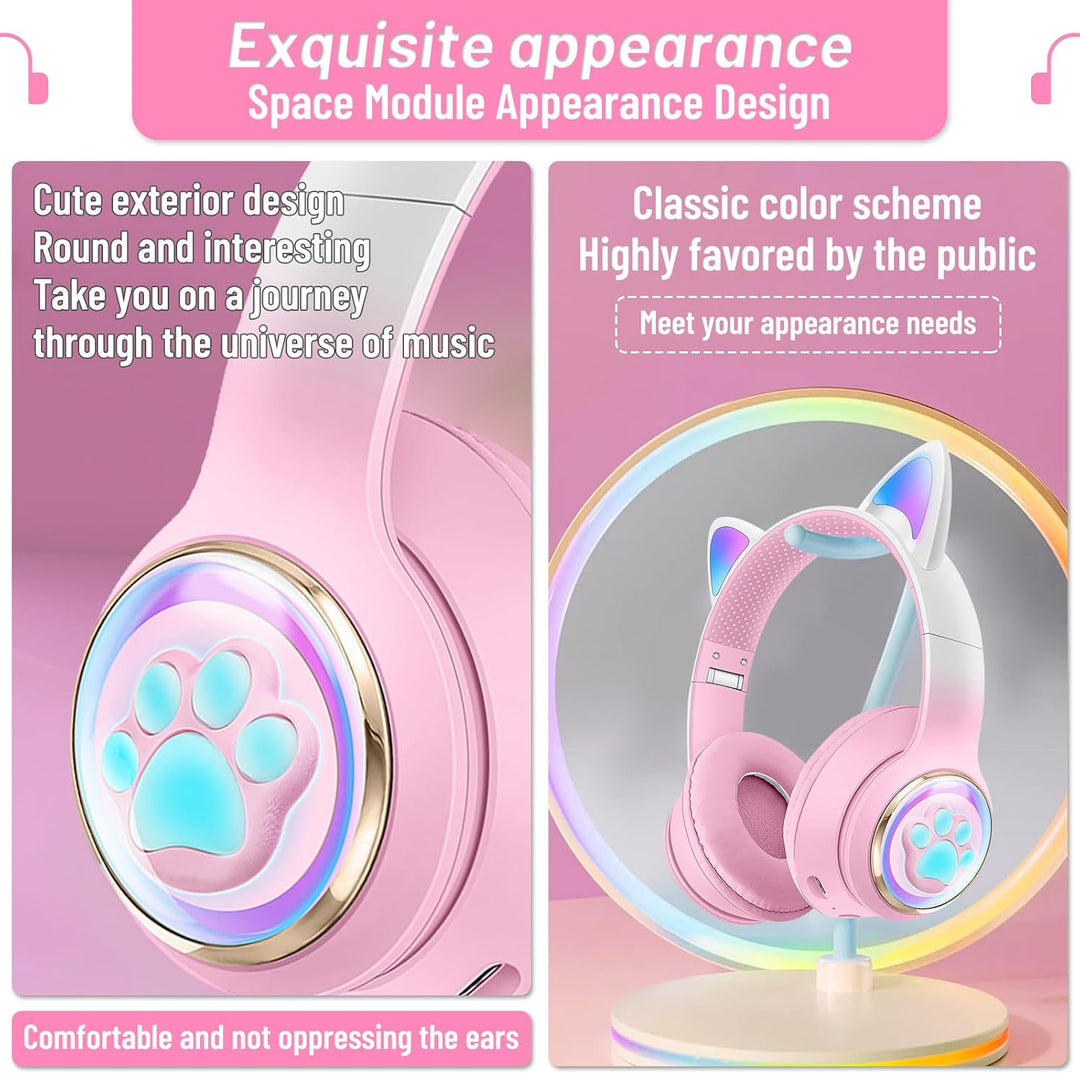 Katzenohr Kopfhörer Kindergeburtstag Geschenke Kind LED Katzenohren Farbgradient Kabellose Bluetooth