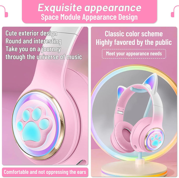 Katzenohr Kopfhörer Kindergeburtstag Geschenke Kind LED Katzenohren Farbgradient Kabellose Bluetooth