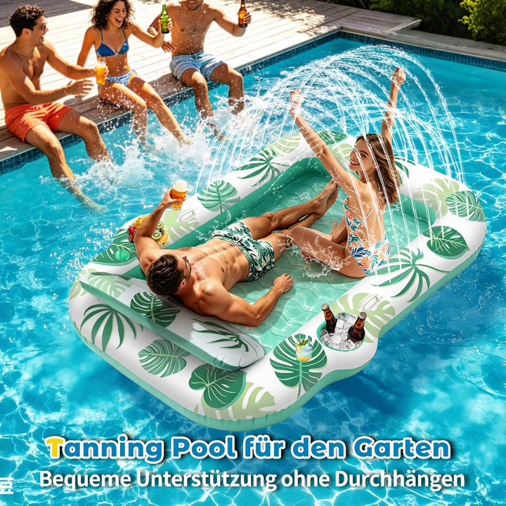 JONRRYIN Luftmatratze Pool für Erwachsene, Tanning Pool 225x190cm mit Sprühfunktion & Getränkehalter
