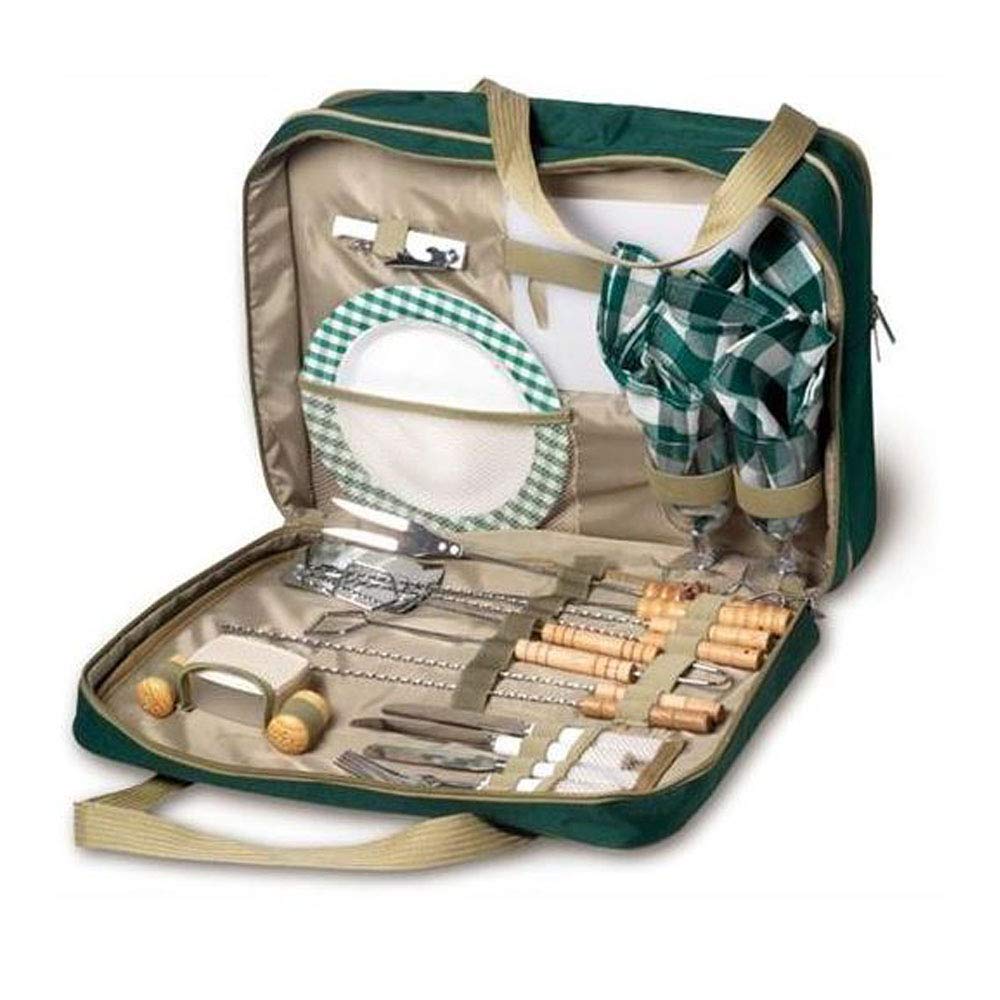 Picknicktasche mit praktischem Zubehör zum Grillen, Snacken und Lunchen, Metallgrill mit Geschirr u.