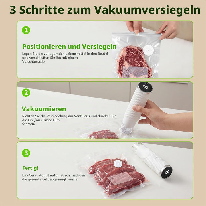 Tragbarer Handvakuumierer – 60 kPa starke Saugkraft, Usb-Aufladung Vakuumiergerät mit Wassertank für