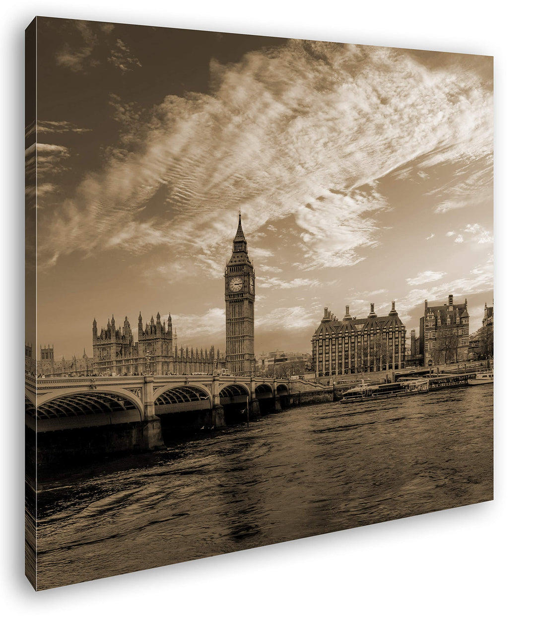deyoli Skyline London Format: 60x60 Effekt: Sepia als Leinwandbild, Motiv fertig gerahmt auf Echthol