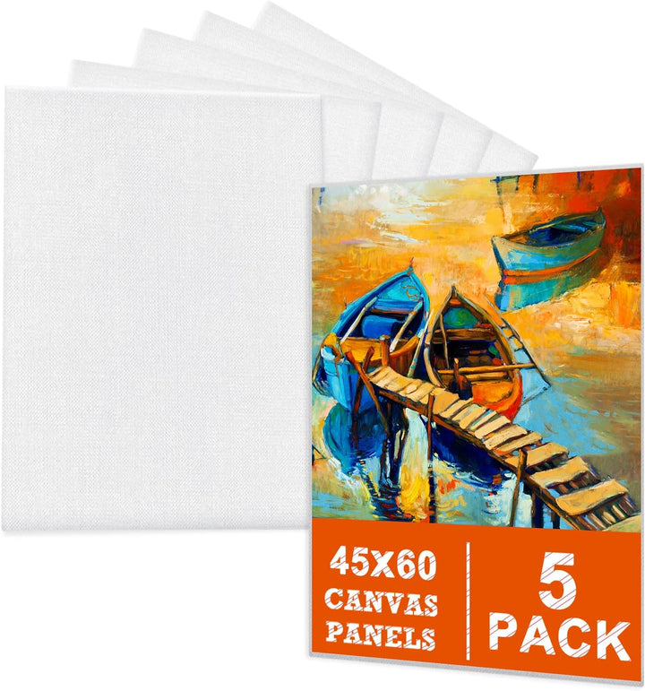 Leinwand zum Bemalen Set Aus 100% Baumwolle (5er Pack) – 45 x 60 cm, Vorgespannte Weisse Künstler Pa