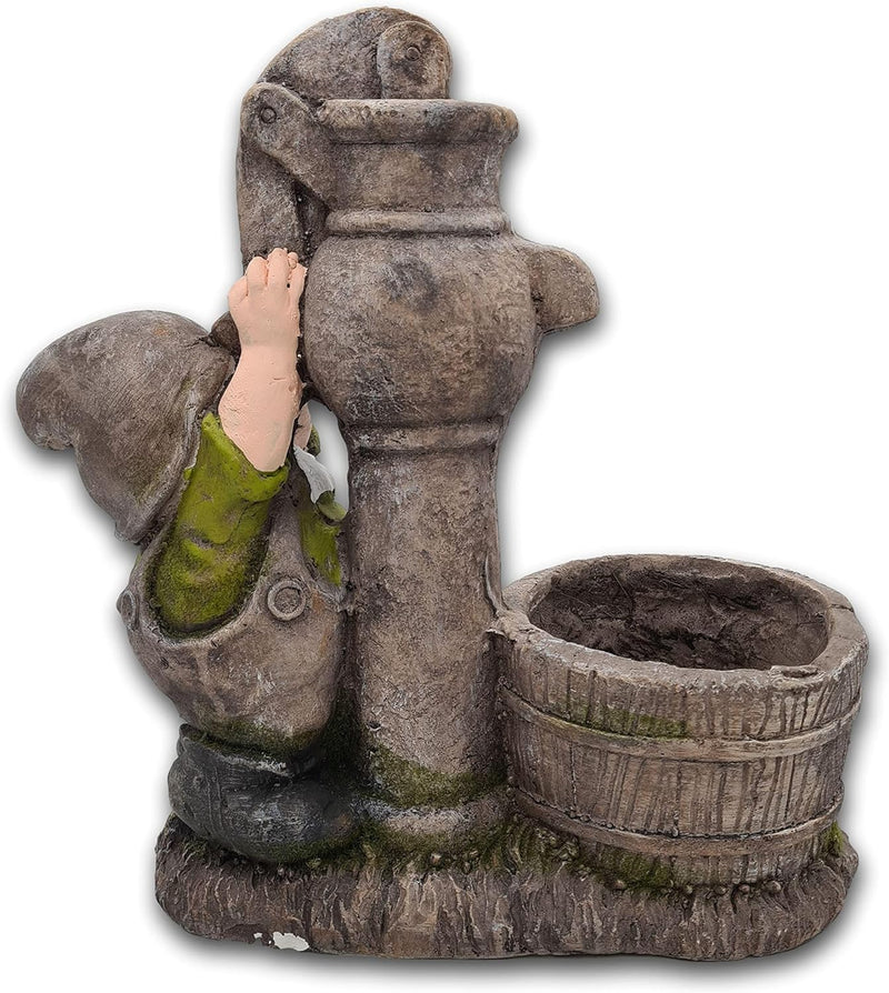 Wichtelstube-Kollektion XXL Gartenzwerg wetterfest Wichtel Figur Dekofigur mit Blumentopf am Wasserb