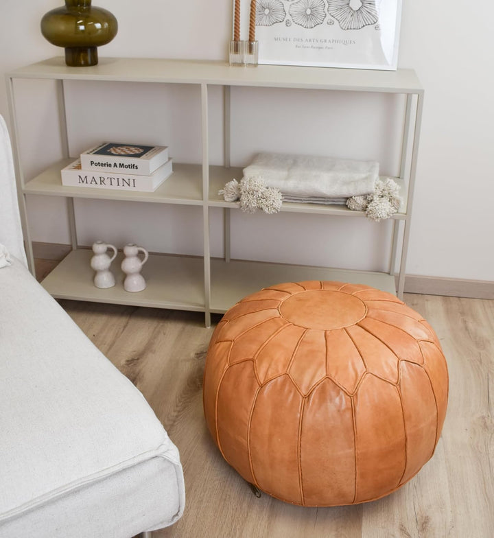 Poufs&Pillows Premium XL Echtleder Pouf - Handgefertigt - gefüllt geliefert - Ottoman Sitzsack Fussh