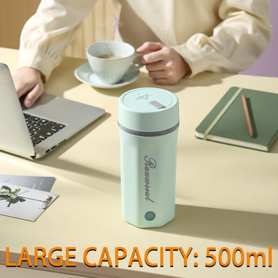 Elektrischer Reise-Wasserkocher 500ml, Tragbarer Mini-Wärmebecher, 3-in-1, Mini-Thermoskanne 304, Ge