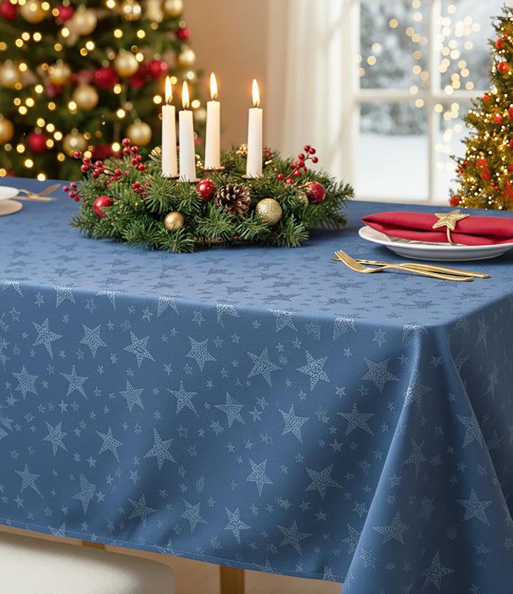KAMACA Lotus Effekt Tischdecke Magic Stars mit Sternen Motiv - Fleckschutz Flüssigkeiten perlen einf