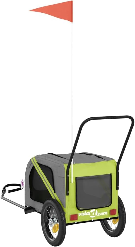 vidaXL Fahrradanhänger Hunde Hundeanhänger Hundetransporter Oxford-Gewebe Eisen Grün 122 x 52 x 53 c