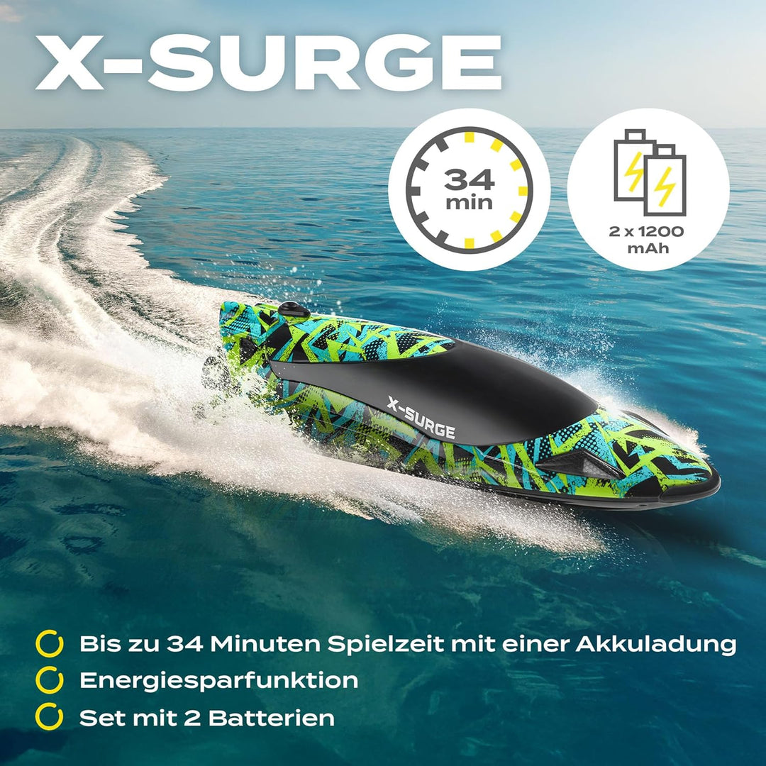 Overmax X-Surge Ferngesteuertes RC Speedboat Rennboot mit LED 35 km/h 1200 mAh Akkus 30 Minuten Spas