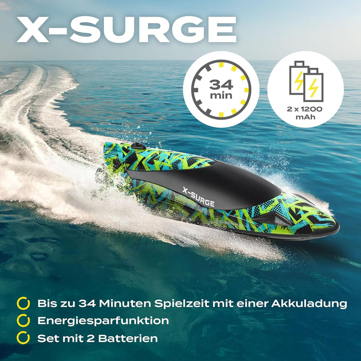 Overmax X-Surge Ferngesteuertes RC Speedboat Rennboot mit LED 35 km/h 1200 mAh Akkus 30 Minuten Spas