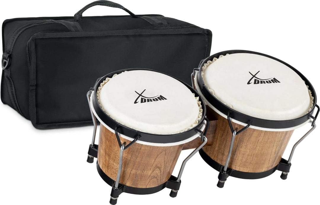 XDrum Bongos Club Set - 6" Macho und 7" Hembra - Naturfelle - professionelles Stimmsystem - Schwarz